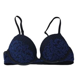 Victoria's Secret Bra Very Sexy Push Up Midnight Lace Blue Size 32B